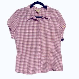 Women’s Woolrich Plaid Button down shirt with cap sleeves, size XL